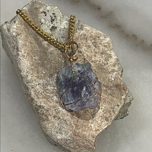 Gold Copper Wire-Wrapped Fluorite Stone Necklace